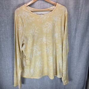 Hang Ten Women's Yellow Beach Soft Floral Pocket Long Sleeve UPF 50+, Size 2X